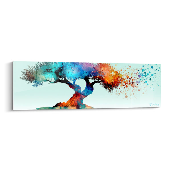 Tableau Olivier turquoise et orange aux particules éclatées - Envol de couleurs - Edition Olivier