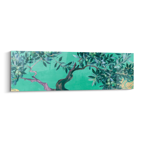Tableau Olivier violet et turquoise aux fruits verts - Branches sinueuses fruitées - Edition Olivier