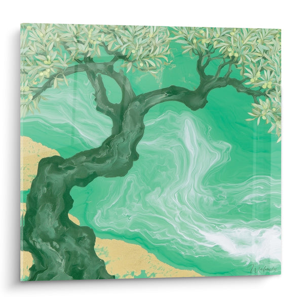 Tableau Olivier tortueux vert émeraude et doré - Danse méditerranéenne - Edition Olivier