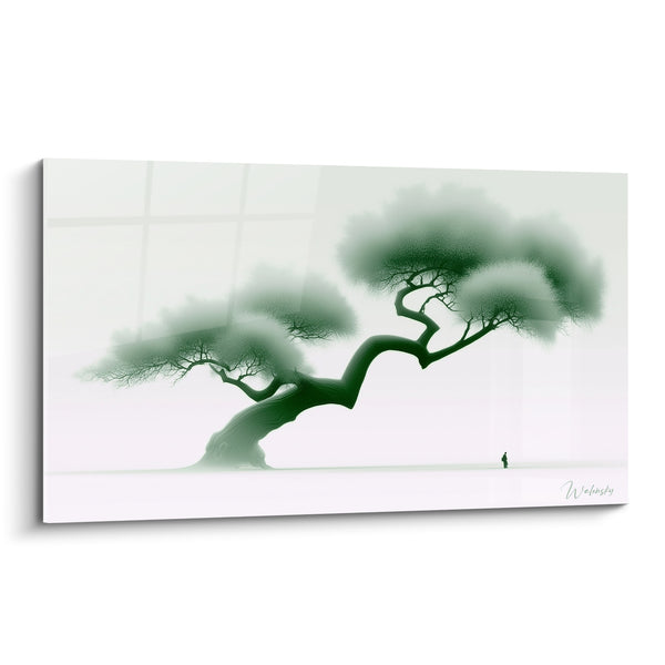 Tableau Olivier vert et blanc silhouette solitaire - Instant de contemplation - Edition Olivier