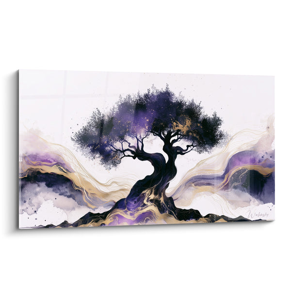 Tableau Olivier violet et doré sur vagues d'encre - Songe minéral - Edition Olivier