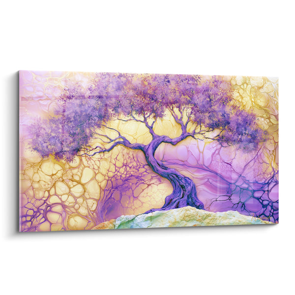 Tableau Olivier au tronc torsadé violet et doré - Songe doré - Edition Olivier