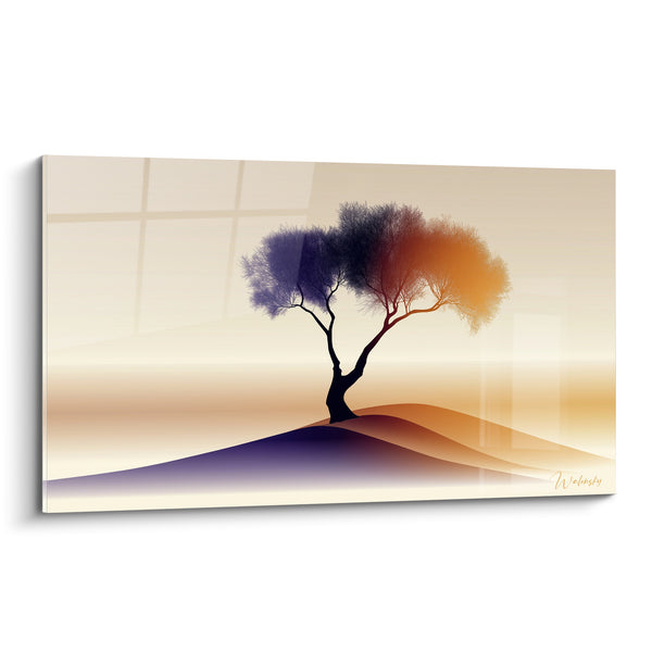 Tableau Olivier solitaire violet et orangé sur dune - Veille sur la colline - Edition Olivier