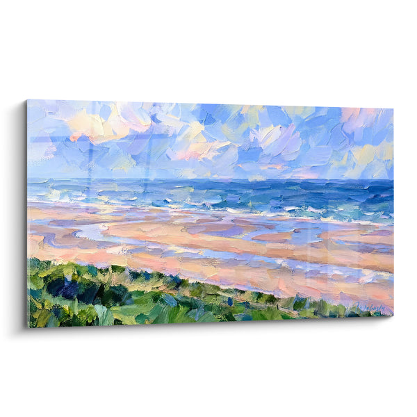 Tableau Plage dunes sable rose et ciel bleu - Quiétude littorale - Edition Omaha Beach  Normandie France