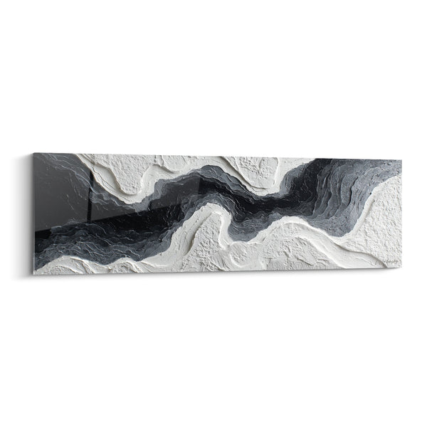 Cuadro abstracto ondulaciones fluidas negro blanco y gris - Flujo Armonioso - Edición Feng Shui Noroeste Metal