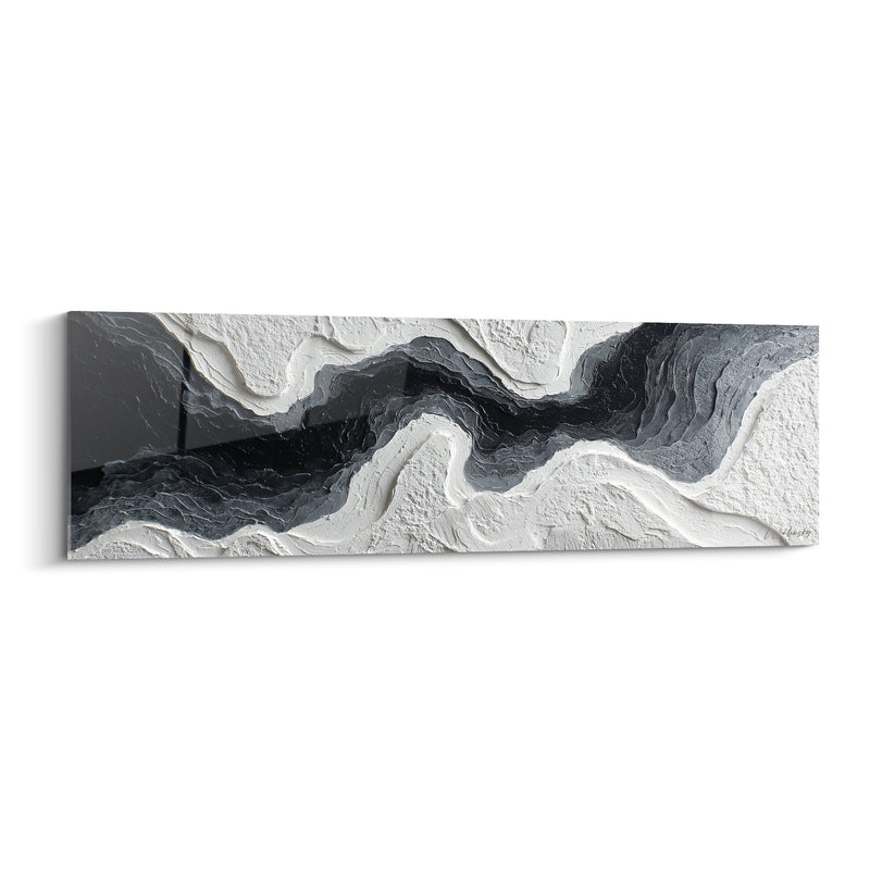 Abstract Painting with Fluid Undulations Black White and Grey - Harmonious Flow - Feng Shui Northwest Metal Edition