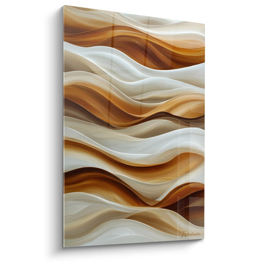 Tableau ondulations fluides beige cuivre feng shui centre terre decoration murale apaisante