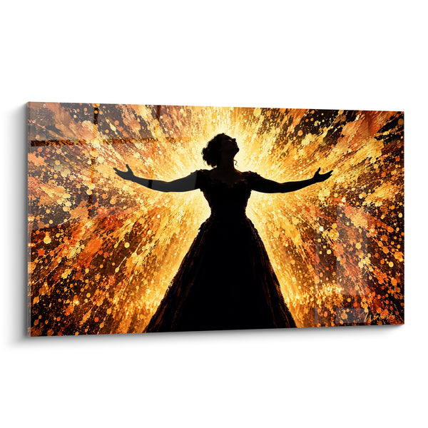 Tableau Cantatrice silhouette noire éclats dorés - Envol lyrique - Edition Opéra