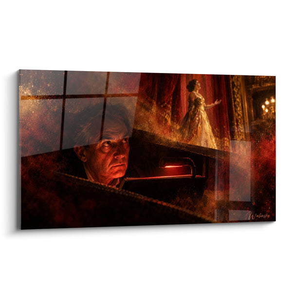 Tableau Chef d'orchestre rouge et doré à la fosse - Instant suspendu - Edition Opéra