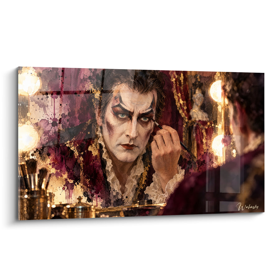 Tableau Comédien grimé devant miroir pourpre et doré - Avant d'entrer en scène - Edition Opéra