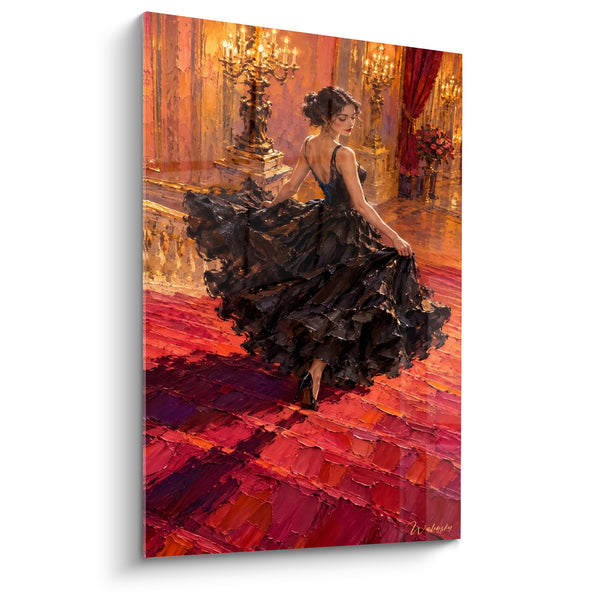 Tableau Danseuse en robe noire sur sol pourpre - Valse écarlate - Edition Opéra