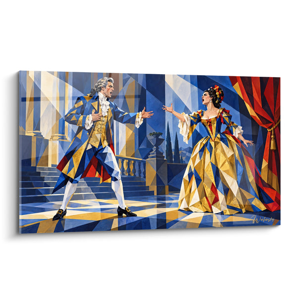 Tableau Duo lyrique bleu et doré aux costumes baroques - Duel des passions - Edition Opéra