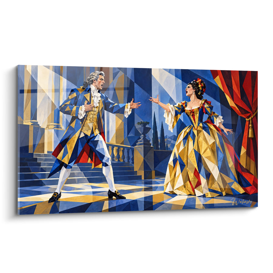 Tableau Duo lyrique bleu et doré aux costumes baroques - Duel des passions - Edition Opéra