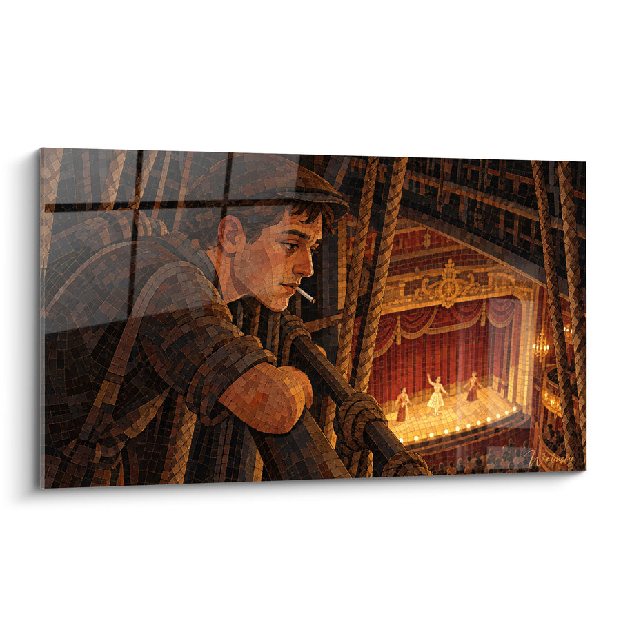 Tableau Machiniste observant la scène dorée - Veille en coulisses - Edition Opéra