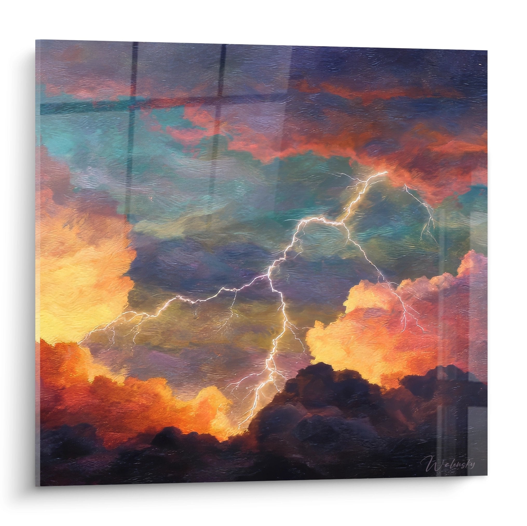 Tableau mural orage électrique avec éclairs spectaculaires et ciel dramatique aux couleurs vives