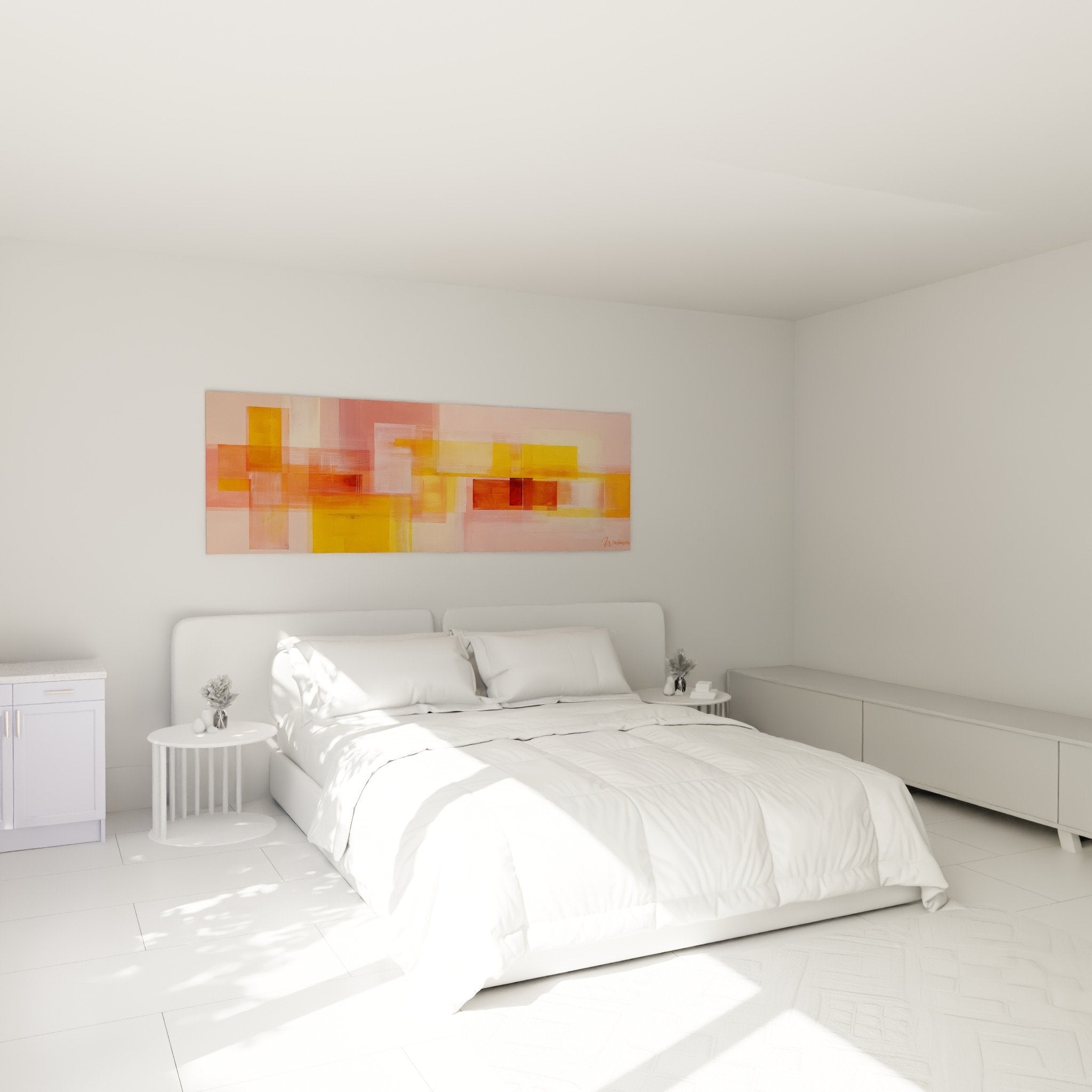 Abstract orange pink wall art in modern bedroom feng shui southwest earth contemporary wall decoration