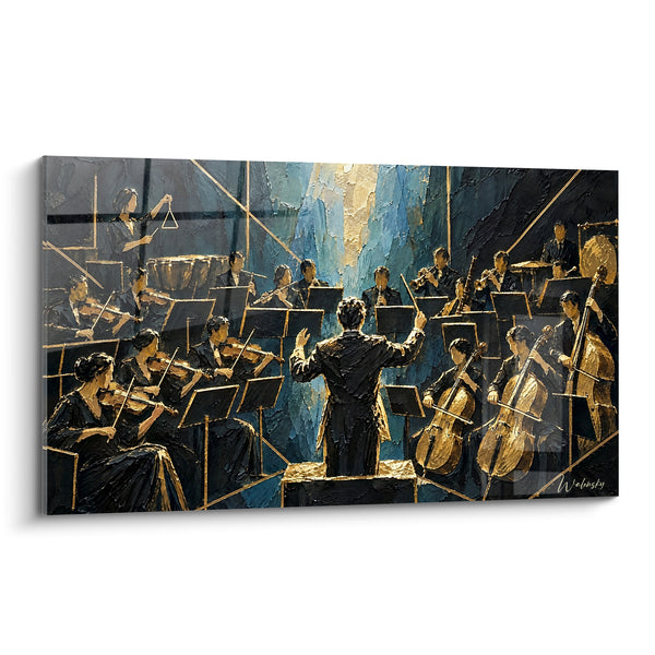 Tableau Chef d'orchestre doré aux teintes bleu nuit - Silence avant l'accord - Edition Orchestre