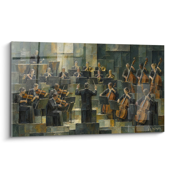 Tableau Chef d'orchestre en noir et vert mosaïque - Souffle avant l'accord - Edition Orchestre