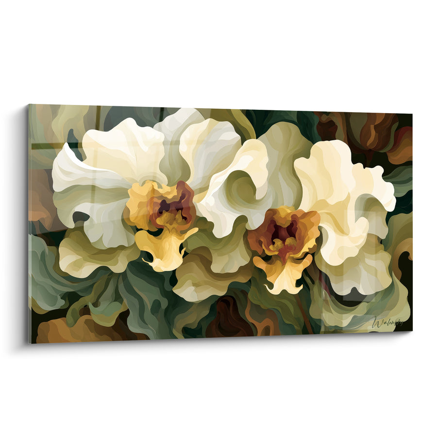 Tableau Orchidées blanches aux cœurs ambrés - Éclosion suspendue - Edition Orchidée