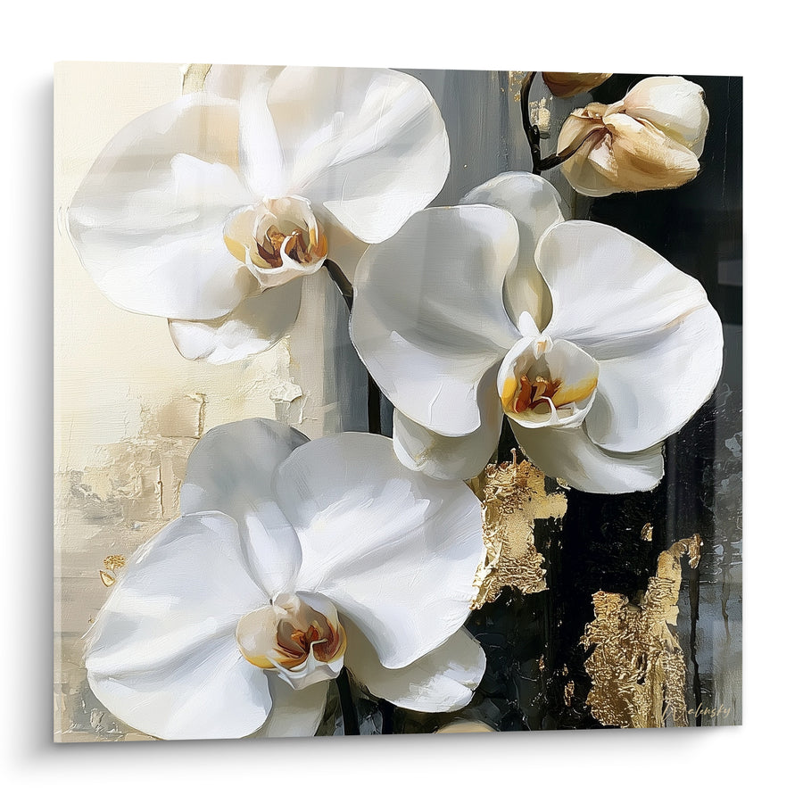 Tableau Orchidées blanches aux éclats dorés - Éveil délicat - Edition Orchidée