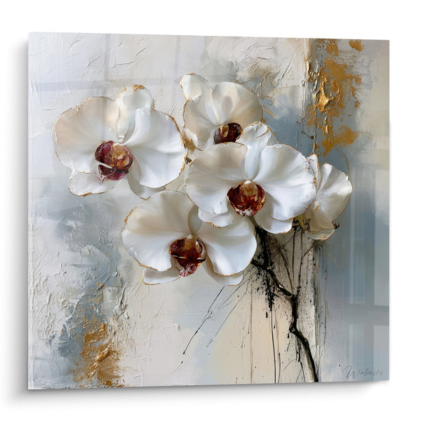 Tableau Orchidées blanches aux reflets dorés - Éclosion silencieuse - Edition Orchidée