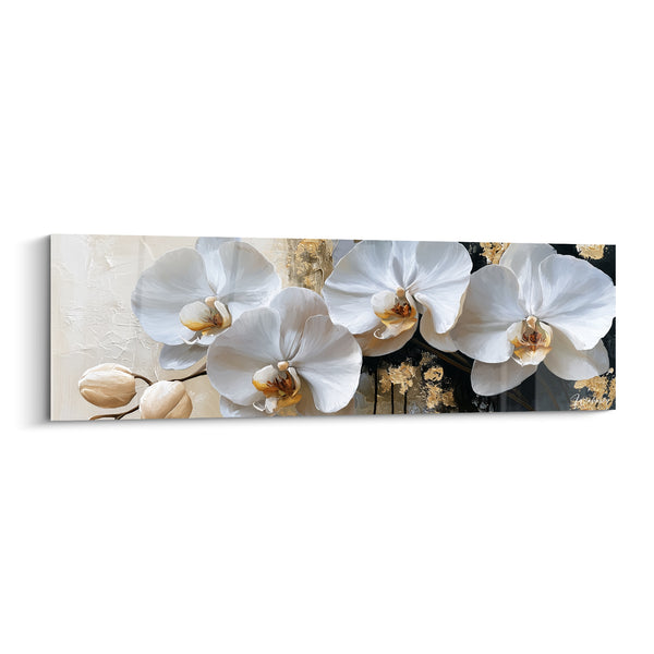 Tableau Orchidées blanches et beige sur fond mi-clair mi-sombre - Boutons ivoire en attente - Edition Orchidée