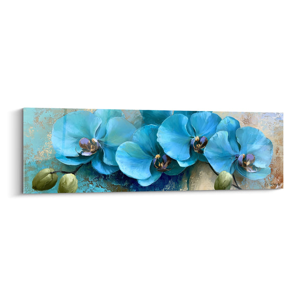 Tableau Orchidées bleu turquoise et doré peintes - Éclosion précieuse - Edition Orchidée