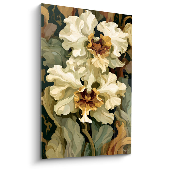 Tableau Orchidées ivoire aux volutes vertes - Éveil botanique - Edition Orchidée