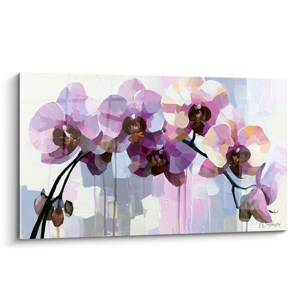 Tableau Orchidées mauve et blanc en fleurs - Délicatesse florale - Edition Orchidée