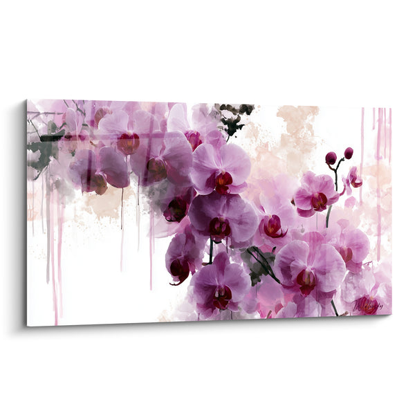 Tableau Orchidées mauves aux coulures aquarelle - Larmes de pétales - Edition Orchidée