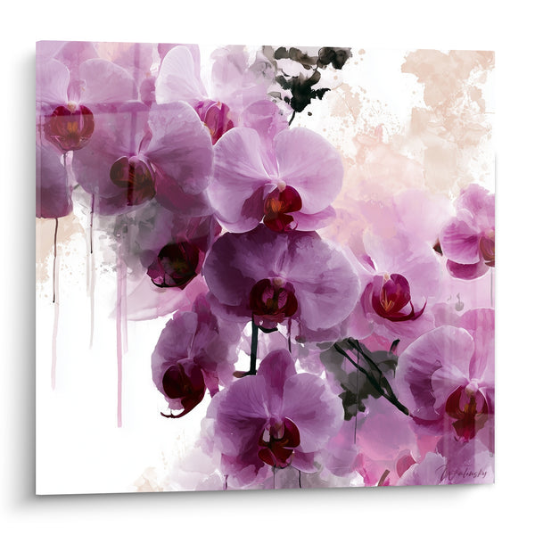 Tableau Orchidées mauves et pourpres en aquarelle - Floraison délicate - Edition Orchidée