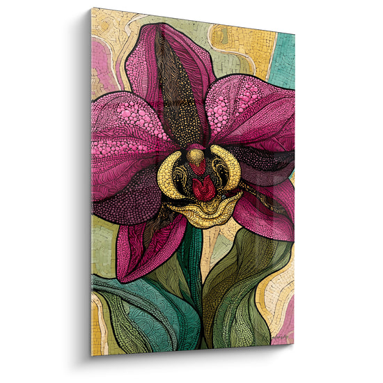 Tableau Orchidée pourpre et dorée en mosaïque - Éclosion minutieuse - Edition Orchidée