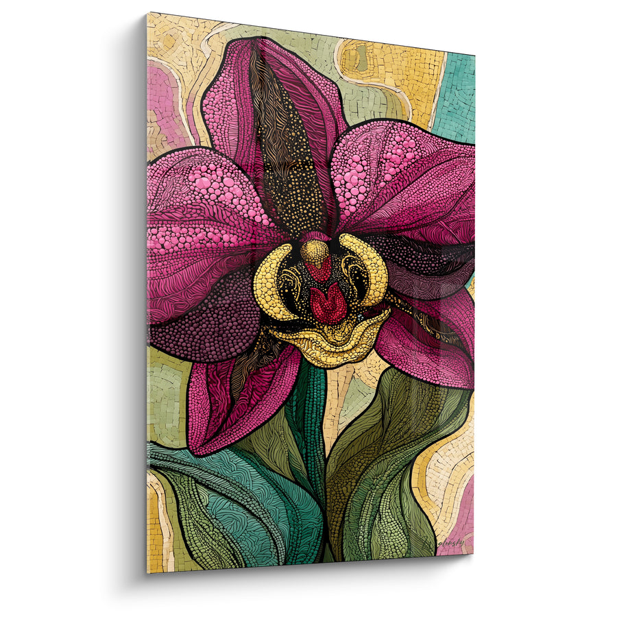 Tableau Orchidée pourpre et dorée en mosaïque - Éclosion minutieuse - Edition Orchidée