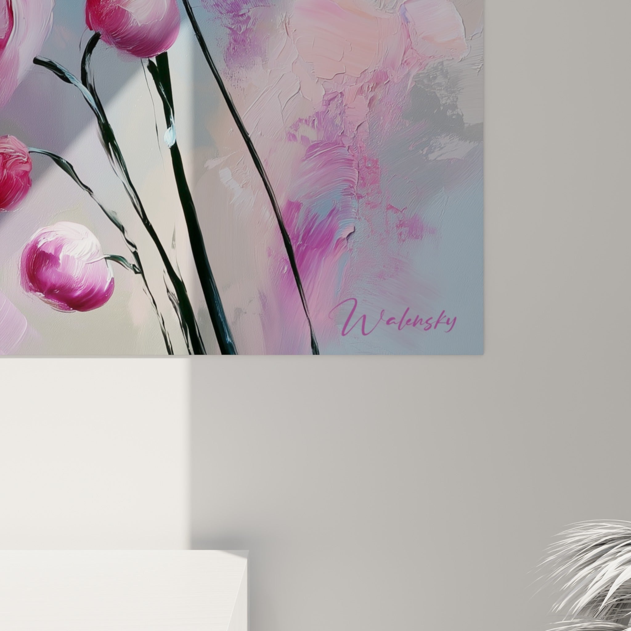 Empâtements roses et cuivrés visibles sur les pétales d'orchidée en gros plan