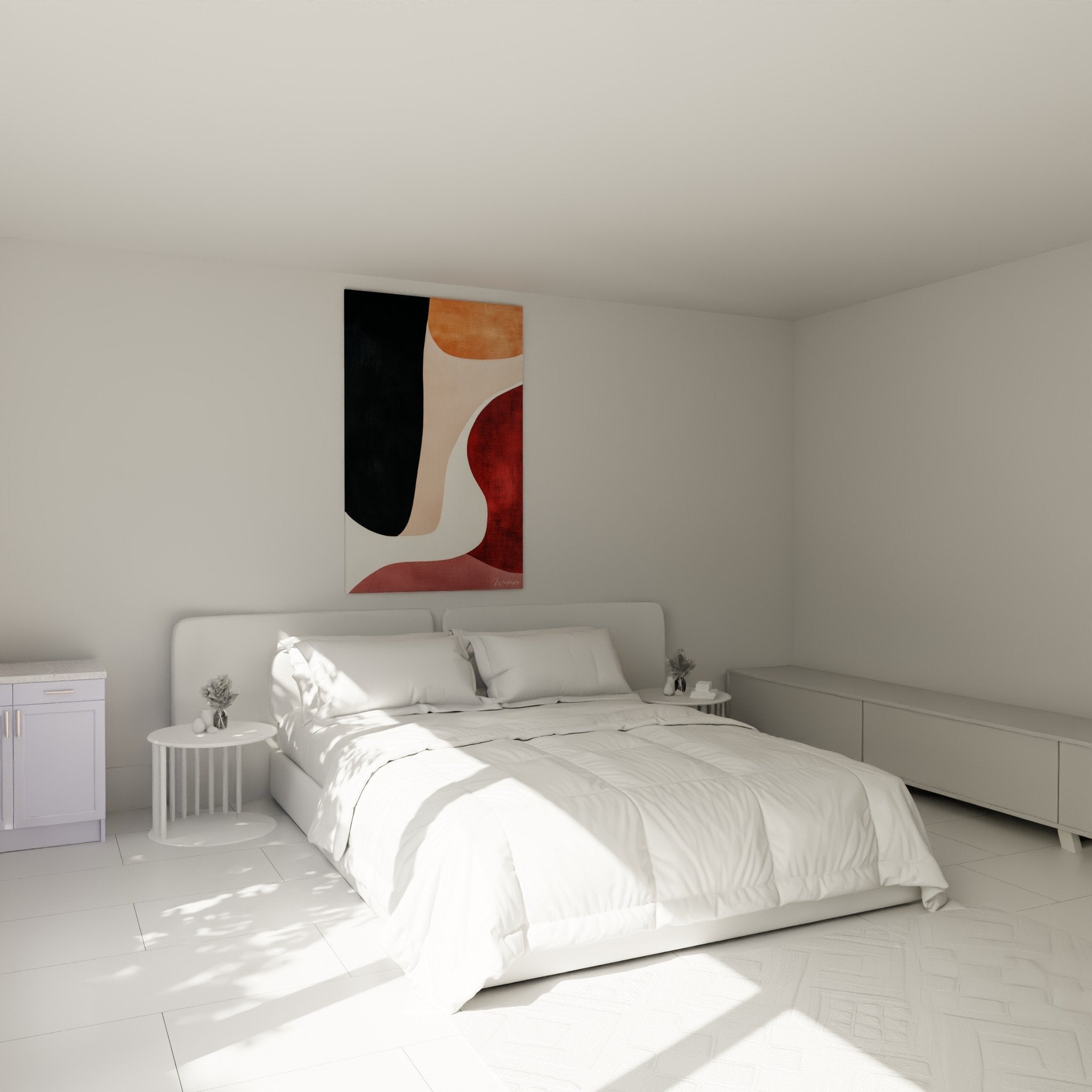 Tableau formes organiques orange rouge noir decoration murale chambre ambiance moderne chaleureuse