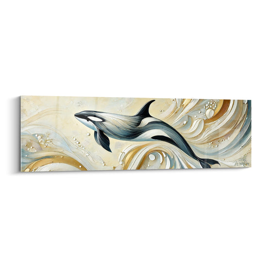 Tableau Orque noire et dorée aux vagues sculptées - Dérive océanique - Edition Orque