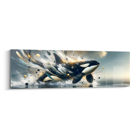 Tableau Orque noire et dorée jaillissant des vagues - Surgissement océanique - Edition Orque