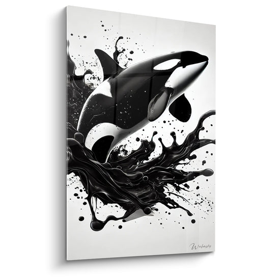 Tableau Orque bondissant dans une éclaboussure noire - Jaillissement sauvage - Edition Orque