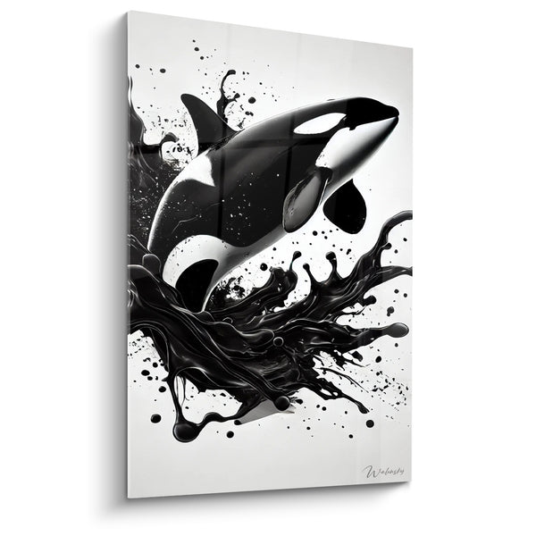 Tableau Orque bondissant dans une éclaboussure noire - Jaillissement sauvage - Edition Orque