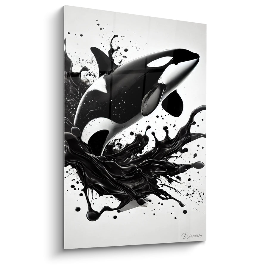 Tableau Orque bondissant dans une éclaboussure noire - Jaillissement sauvage - Edition Orque