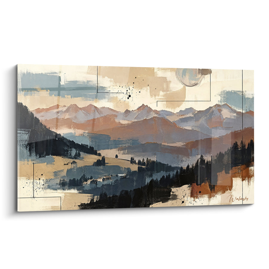 Mountain Massif Painting in Terracotta and Slate Blue - Serenity of the Peaks - Ortles Edition Trentino-Alto Adige Italy
