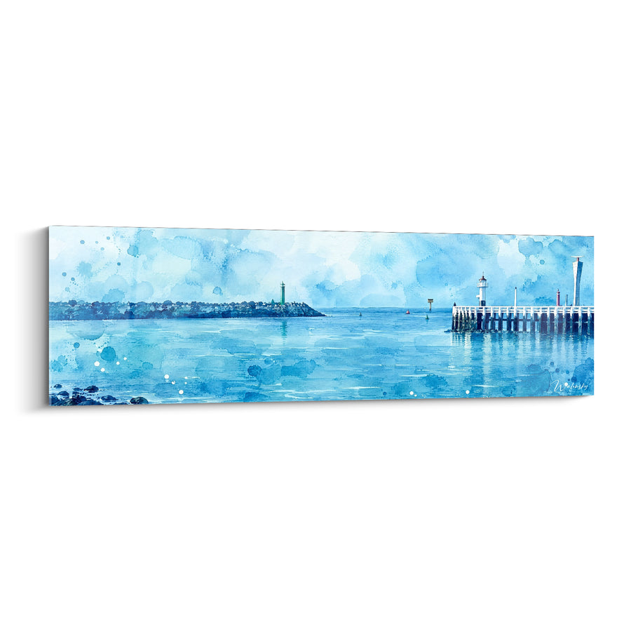 Painting Harbour Pier in Blue with Twin Lighthouses - Morning Mist at the Port - Ostend Flemish Region Belgium Edition
