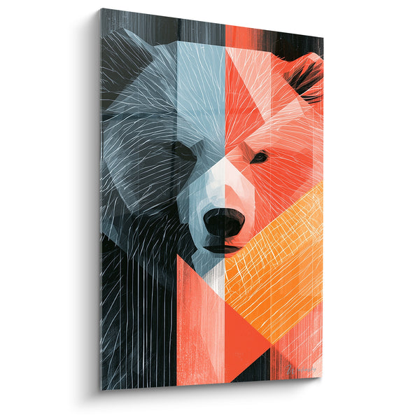 Tableau Ours brun aux facettes anthracite et corail - Dualité sauvage - Edition Ours brun