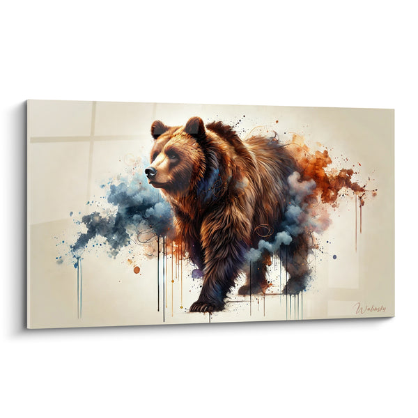 Tableau Ours brun aux éclaboussures bleues et rousses - Force en suspens - Edition Ours brun