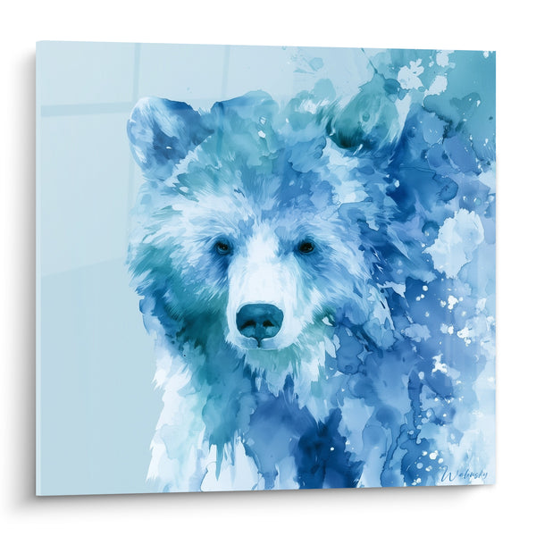 Tableau Ours brun bleu et blanc aquarelle - Souffle glacial - Edition Ours brun