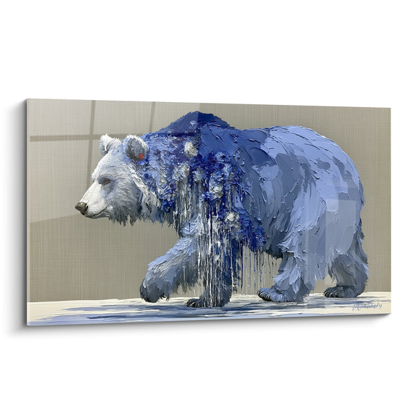 Tableau Ours bleu et blanc aux coulures dégoulinantes - Fourrure texturée ruisselante - Edition Ours brun