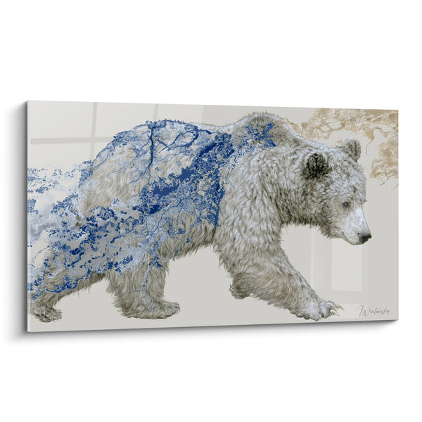 Tableau Ours brun aux ramifications bleu marine et dorées - Racines invisibles - Edition Ours brun