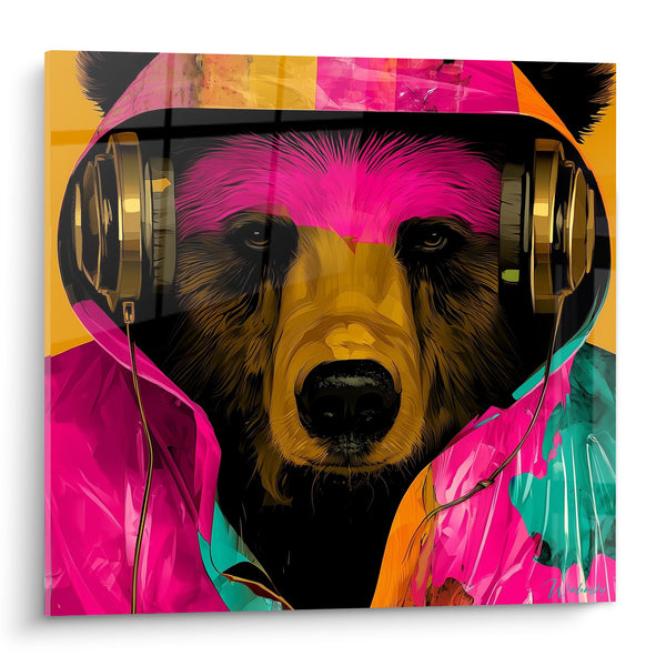Tableau Ours brun capuche rose et casque doré - Rythme urbain - Edition Ours brun