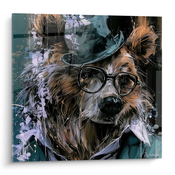 Tableau Ours brun au chapeau et lunettes rondes - Allure de dandy - Edition Ours brun