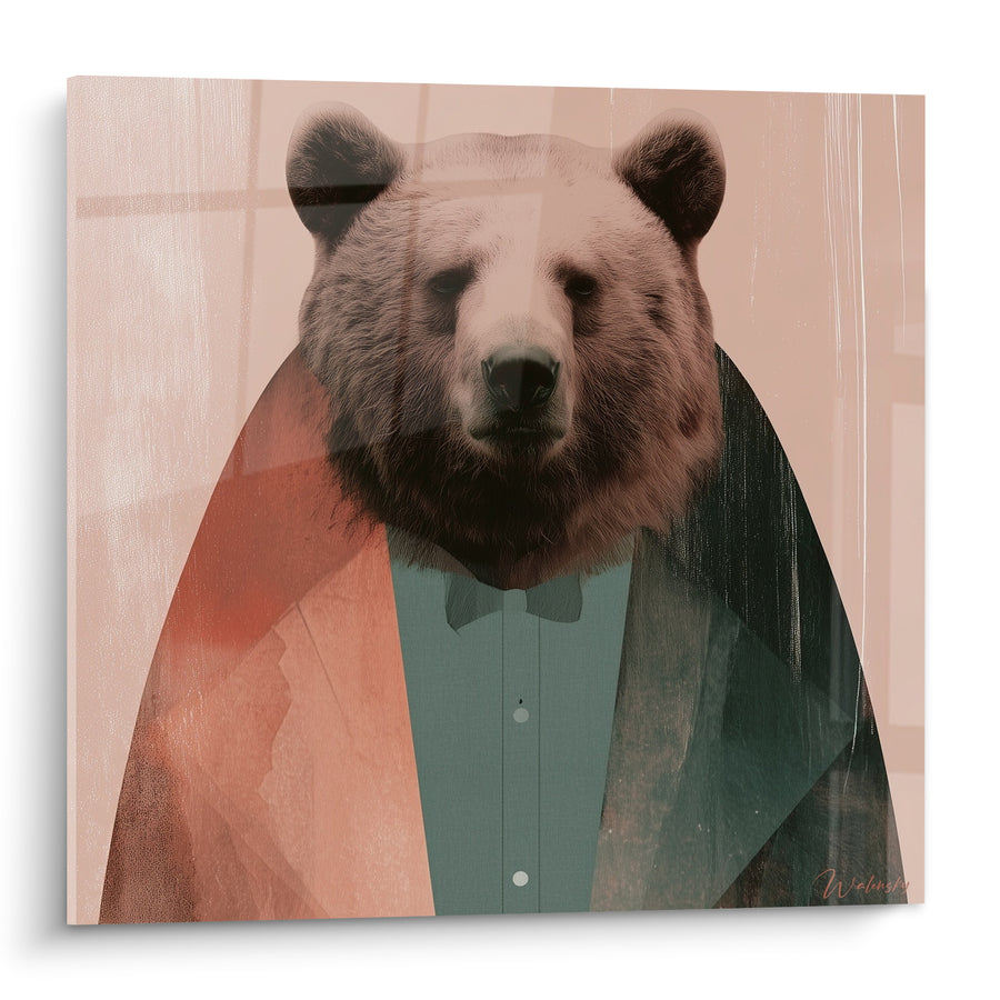Tableau Ours brun en costume terracotta et vert - Portrait mondain - Edition Ours brun